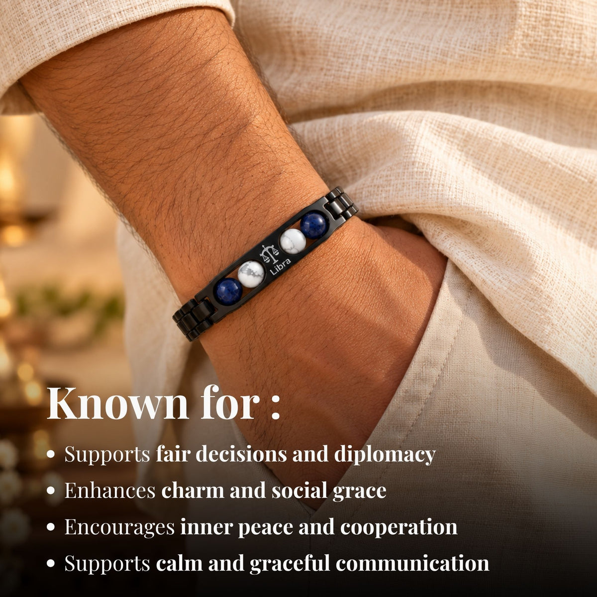 Libra Zodiac Sign Metal Bracelet + Free Selenite Plate