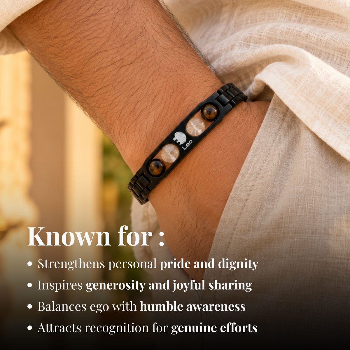 Leo Zodiac Sign Metal Bracelet + Free Selenite Plate