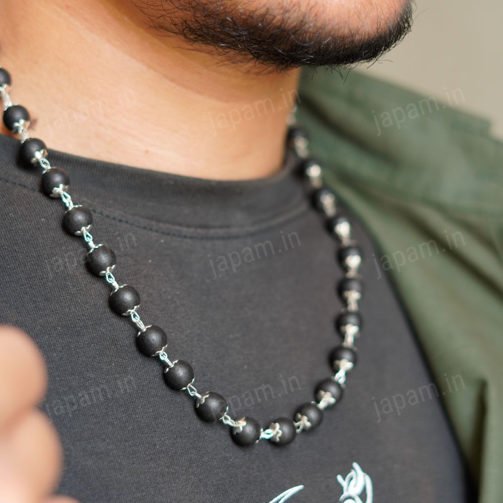 Silver Plated Eternal Karungali Mala - 9mm Beads