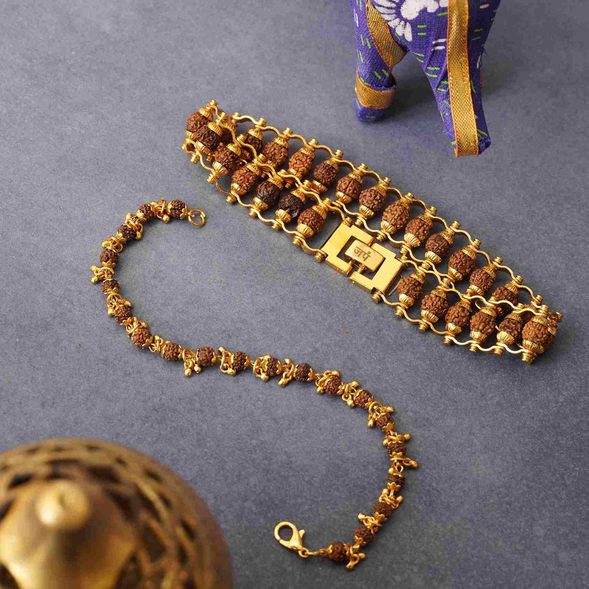Gold Plated Modern + Elemental Rudraksha Bracelet Combo