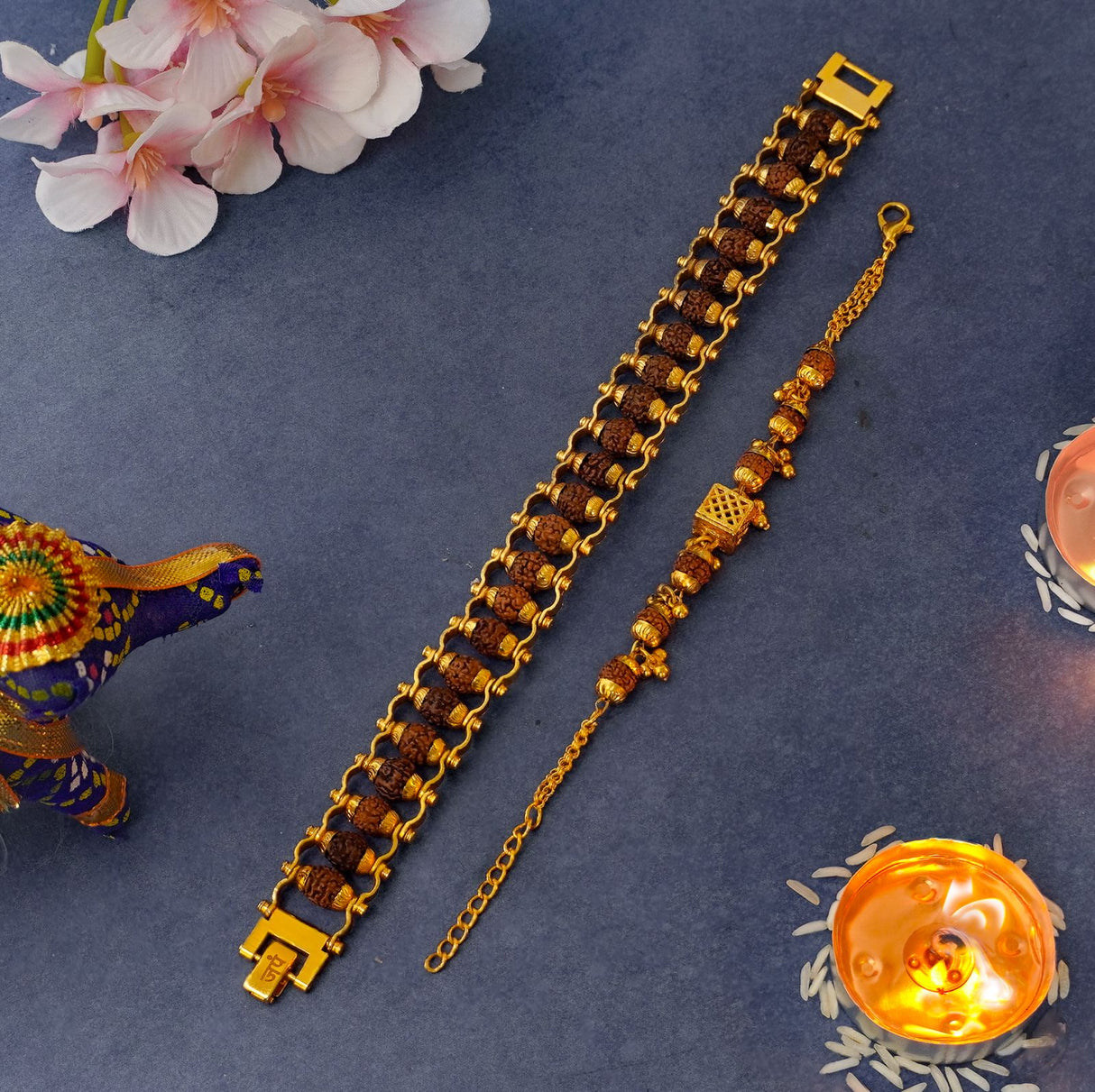 Gold Plated Modern + Cubio Rudraksha Bracelet Combo
