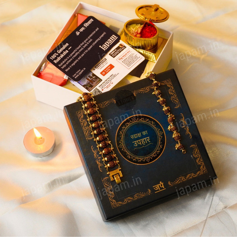 Gold Plated Modern + Elemental Rudraksha ka Uphaar Set