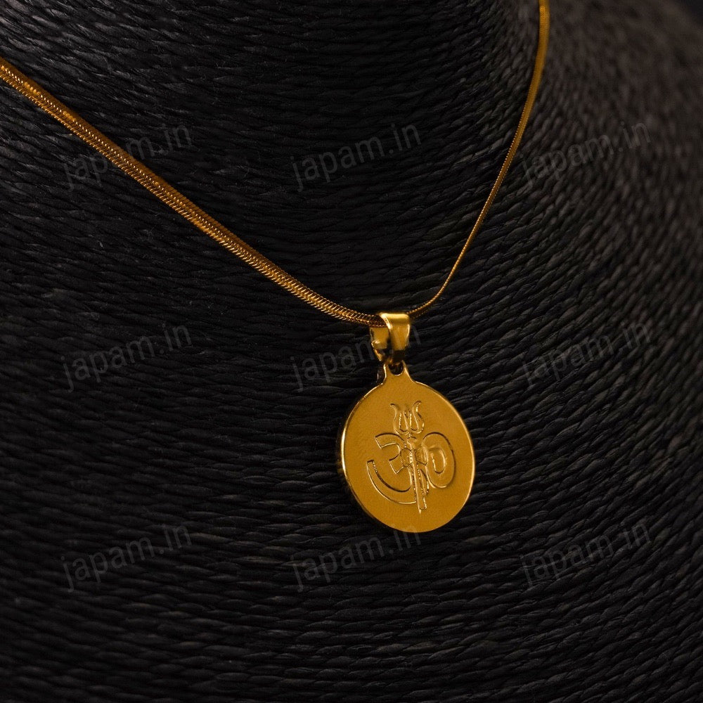 Gold Plated Om Trishool Coin Necklace For Women