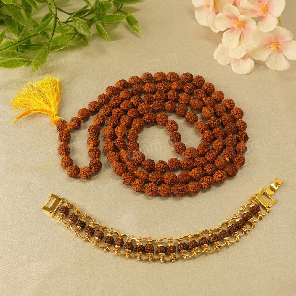 Modern Rudraksha Bracelet + Brown Rudraksha Mala Combo