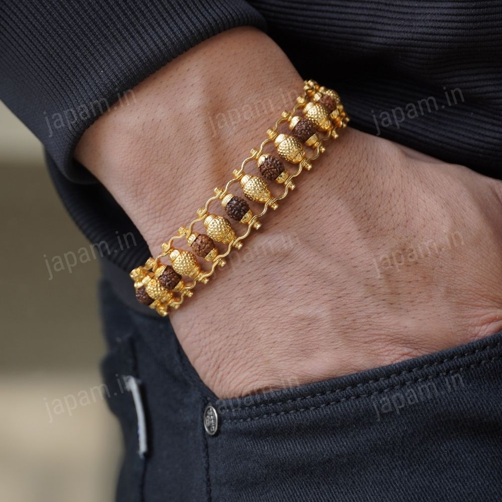 Gold Plated Golden Beads Modern Rudraksha Bracelet