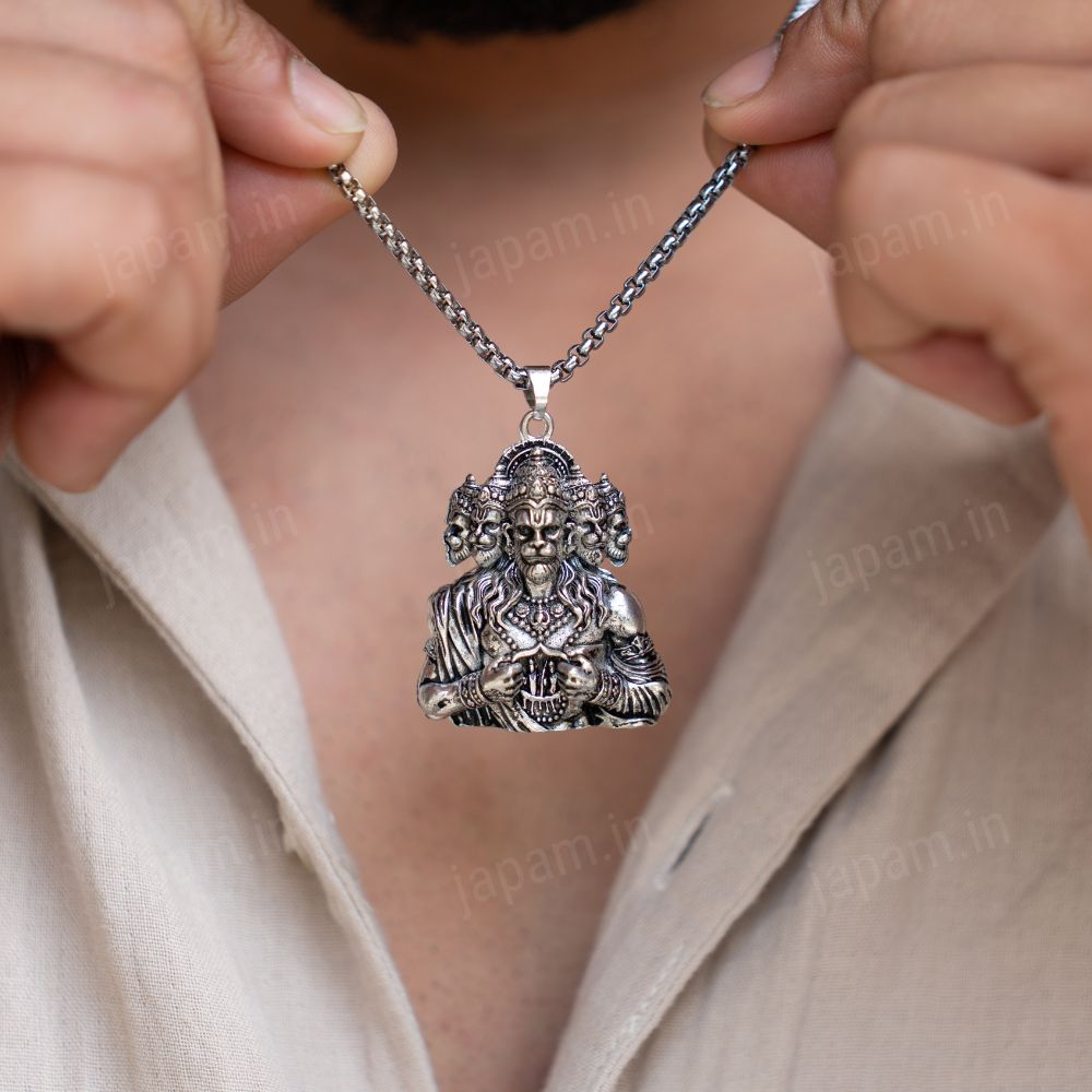 Oxi-Silver Plated Panchroop Hanuman Ji Necklace