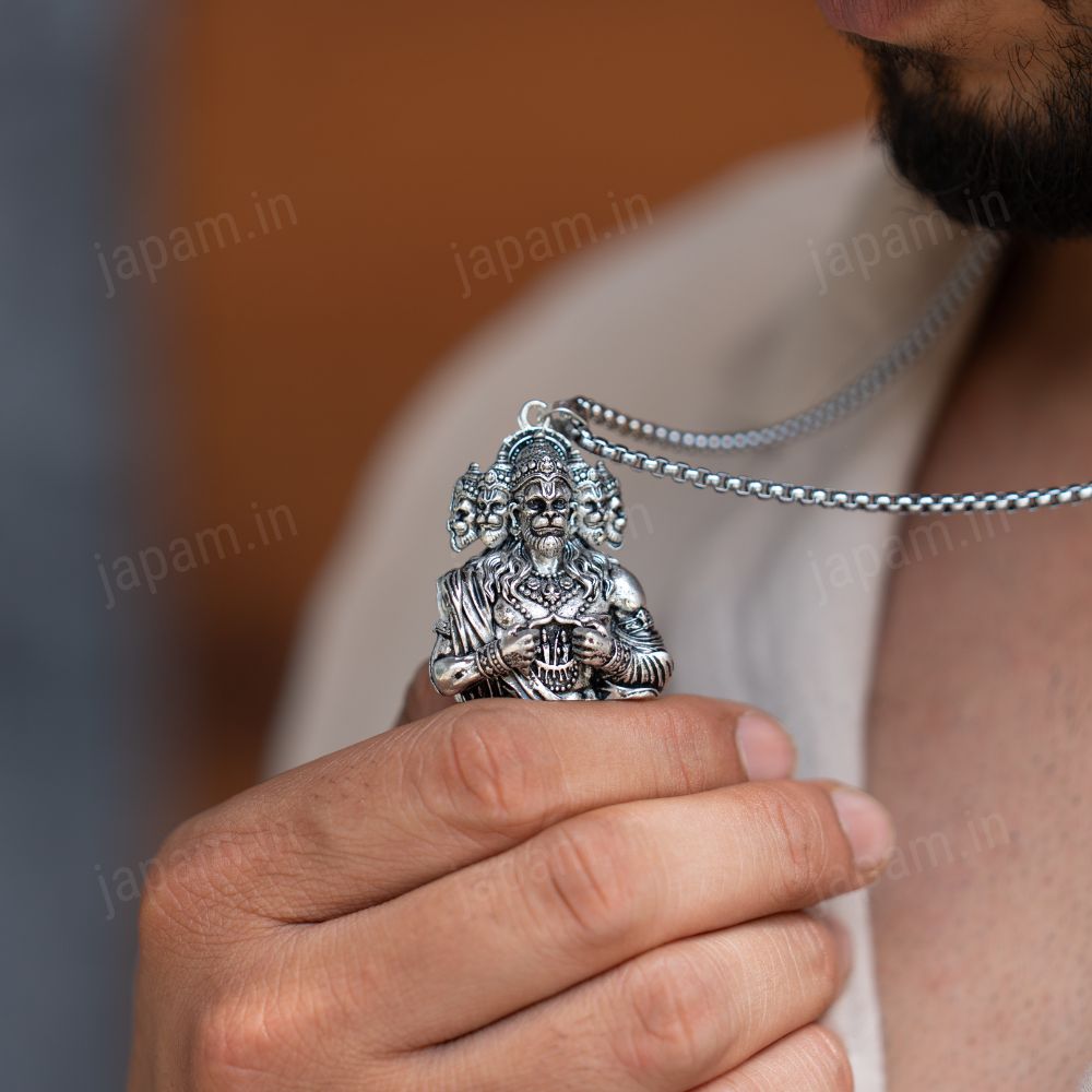 Oxi-Silver Plated Panchroop Hanuman Ji Necklace