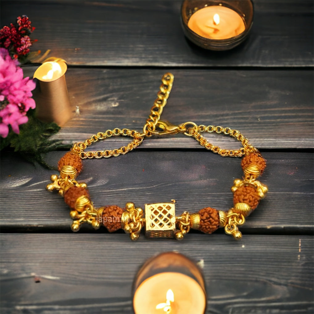 Gold Plated Cubio Rudraksha Bracelet For Women