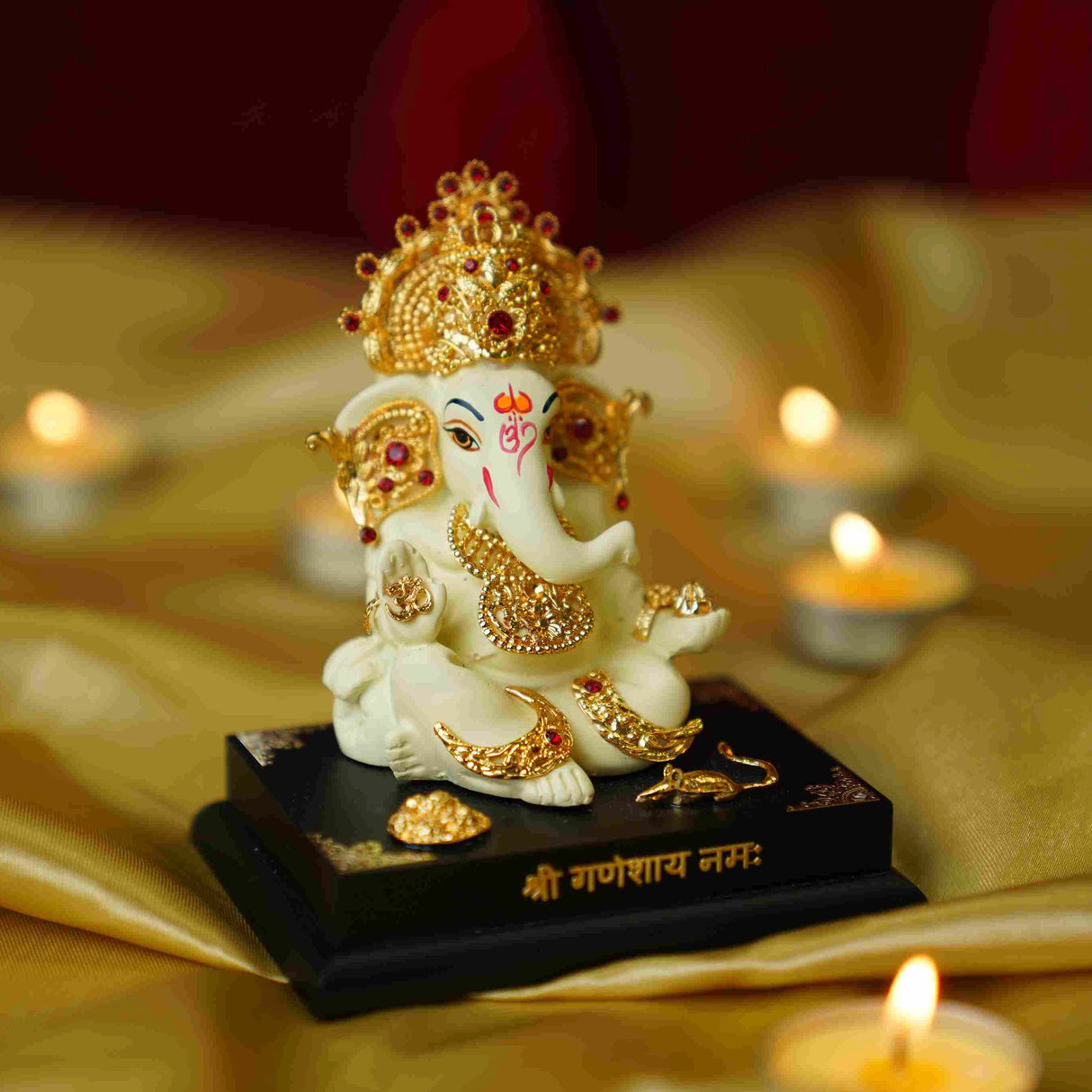 24K Gold Plated Ivory Crown Ganesh Ji