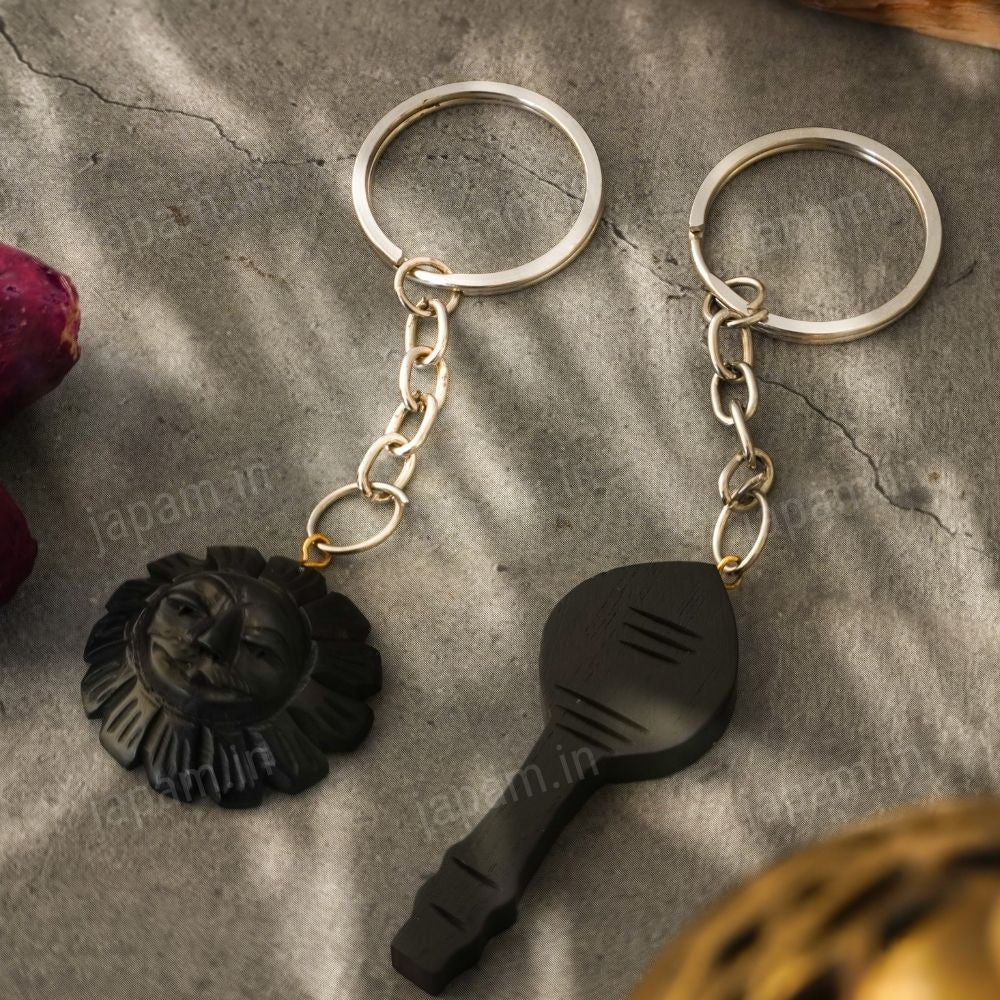 Karungali Vel & Surya Chhavi Keychain (Set of 2) - Natural Ebony Wood