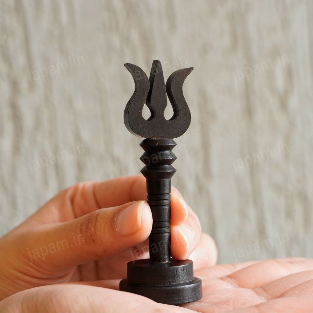 Karungali Mahakal Trishool with Stand - Natural Ebony Wood