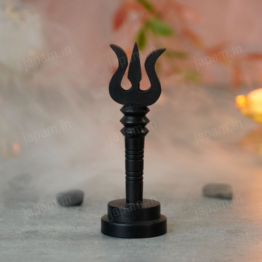 Karungali Mahakal Trishool with Stand - Natural Ebony Wood