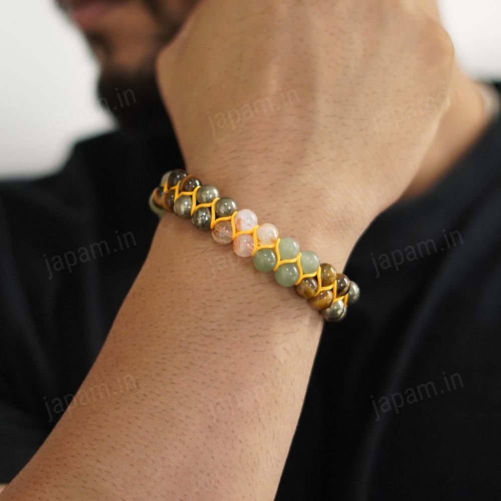 Money Magnet Double Fusion Tie-Up Band with Pyrite, Tiger Eye, Citrine & Aventurine Beads