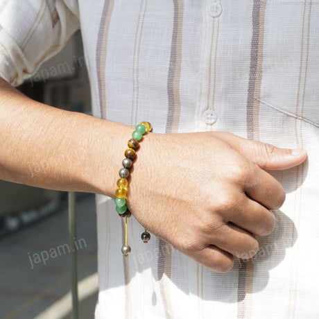 Money Magnet Fusion Tie-Up Band with Pyrite, Tiger Eye, Citrine & Aventurine Beads