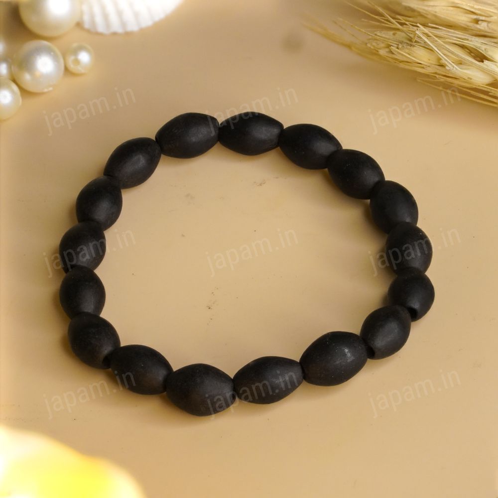 Ancient Karungali Oval Beads Band - Natural Ebony Wood