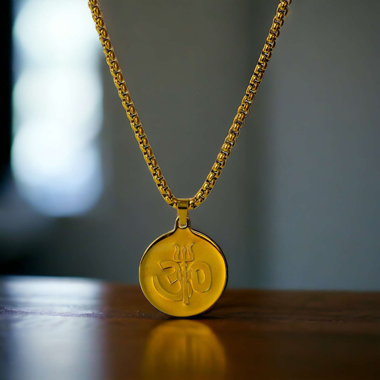 24K Gold Plated Om Trishool Coin Necklace