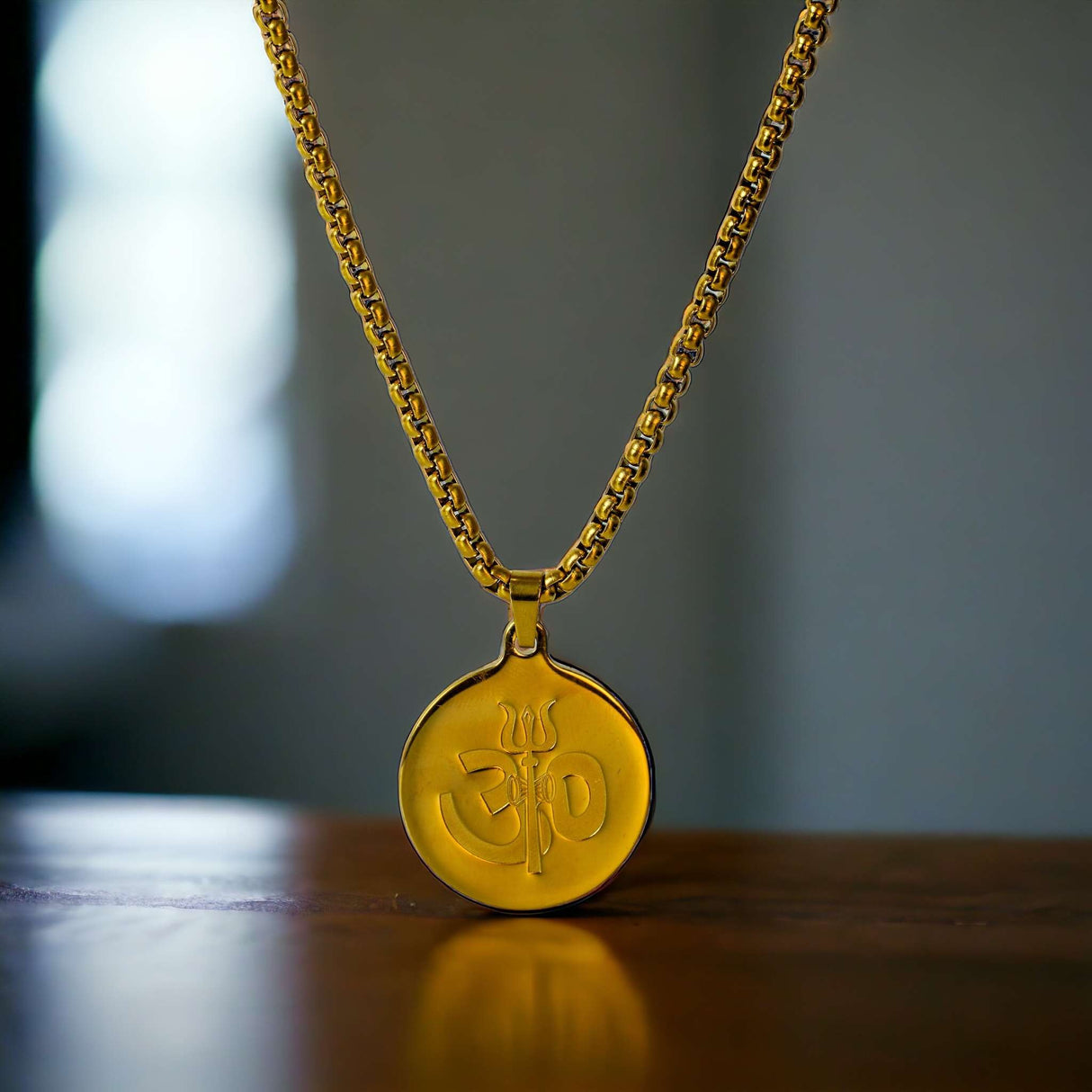 Gold Plated Om Trishool Coin Necklace