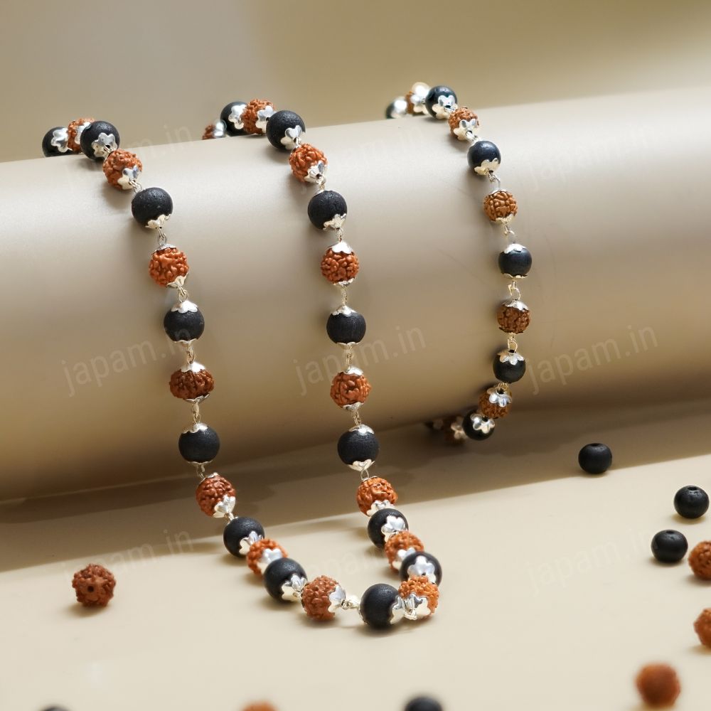 Silver Plated Rudraksha Karungali Mala + Bracelet Combo