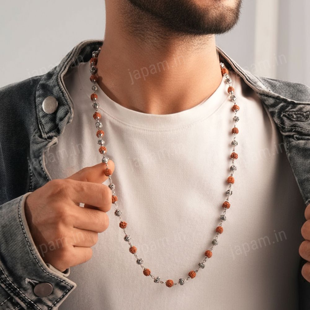 Silver Plated Rudraksha Vel Mala