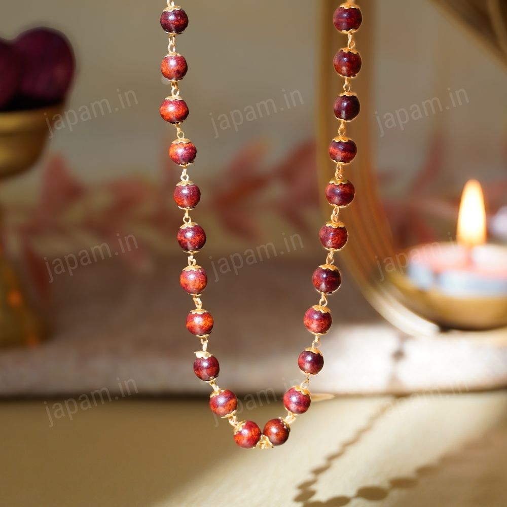 Gold Plated Authentic Red Sandalwood Mala