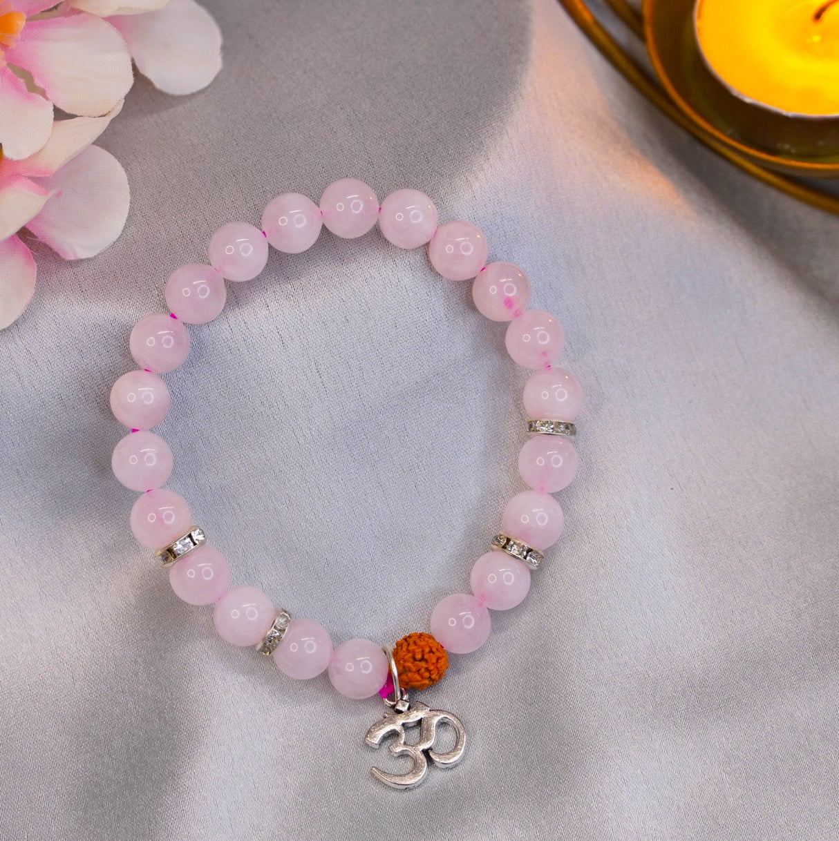 Rose Quartz Rudraksha Om Band