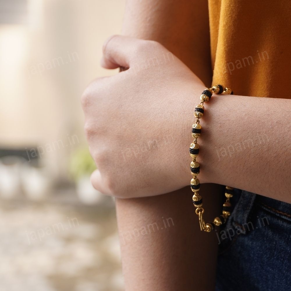 Gold Plated Black Grace Rudraksha Bracelet - For Women