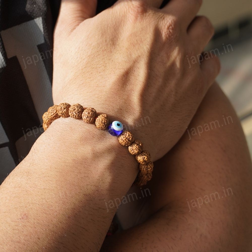 Authentic 5 Mukhi Rudraksha Evil Eye Tie-up Band