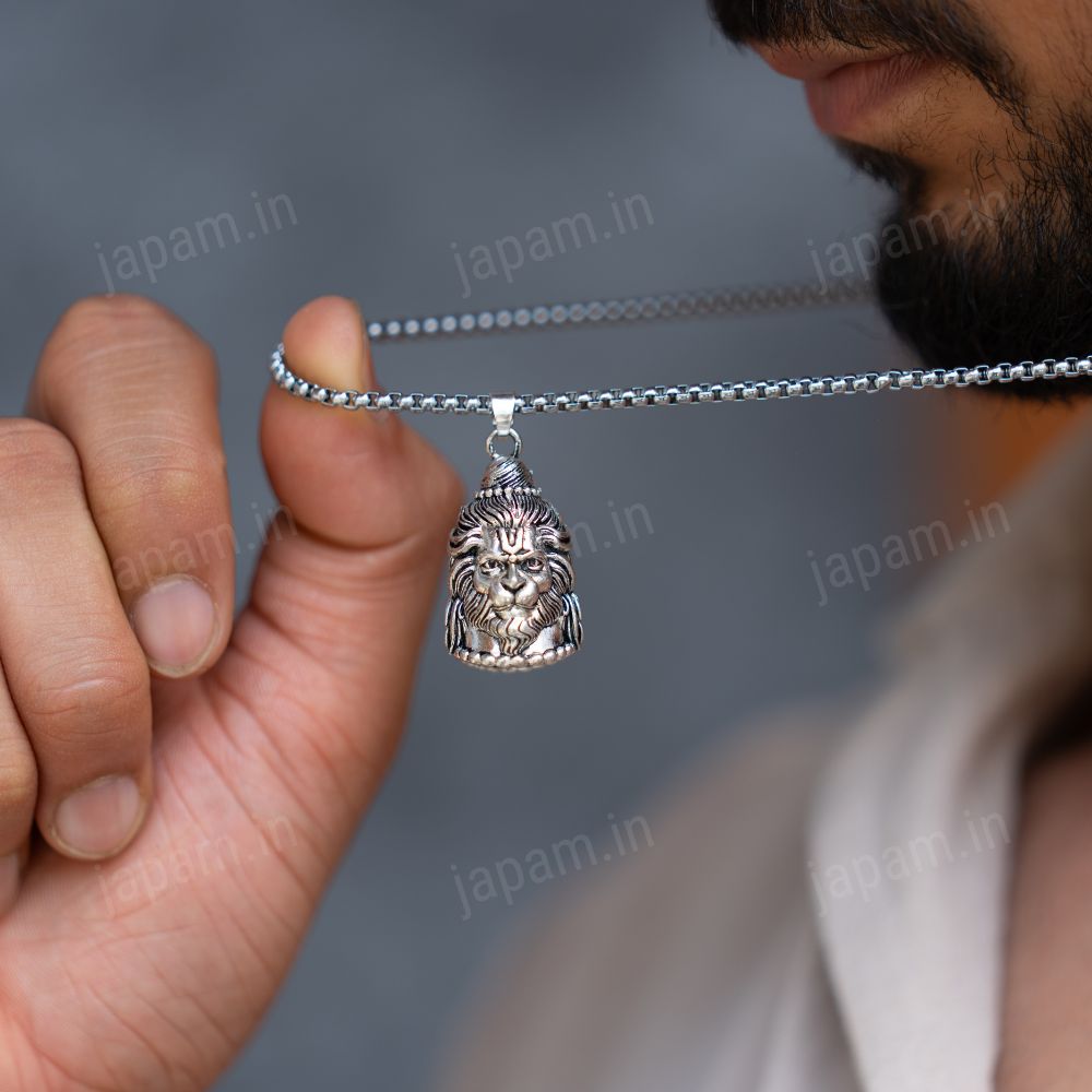 Oxi-Silver Plated Reversible Shiv-Hanuman Necklace