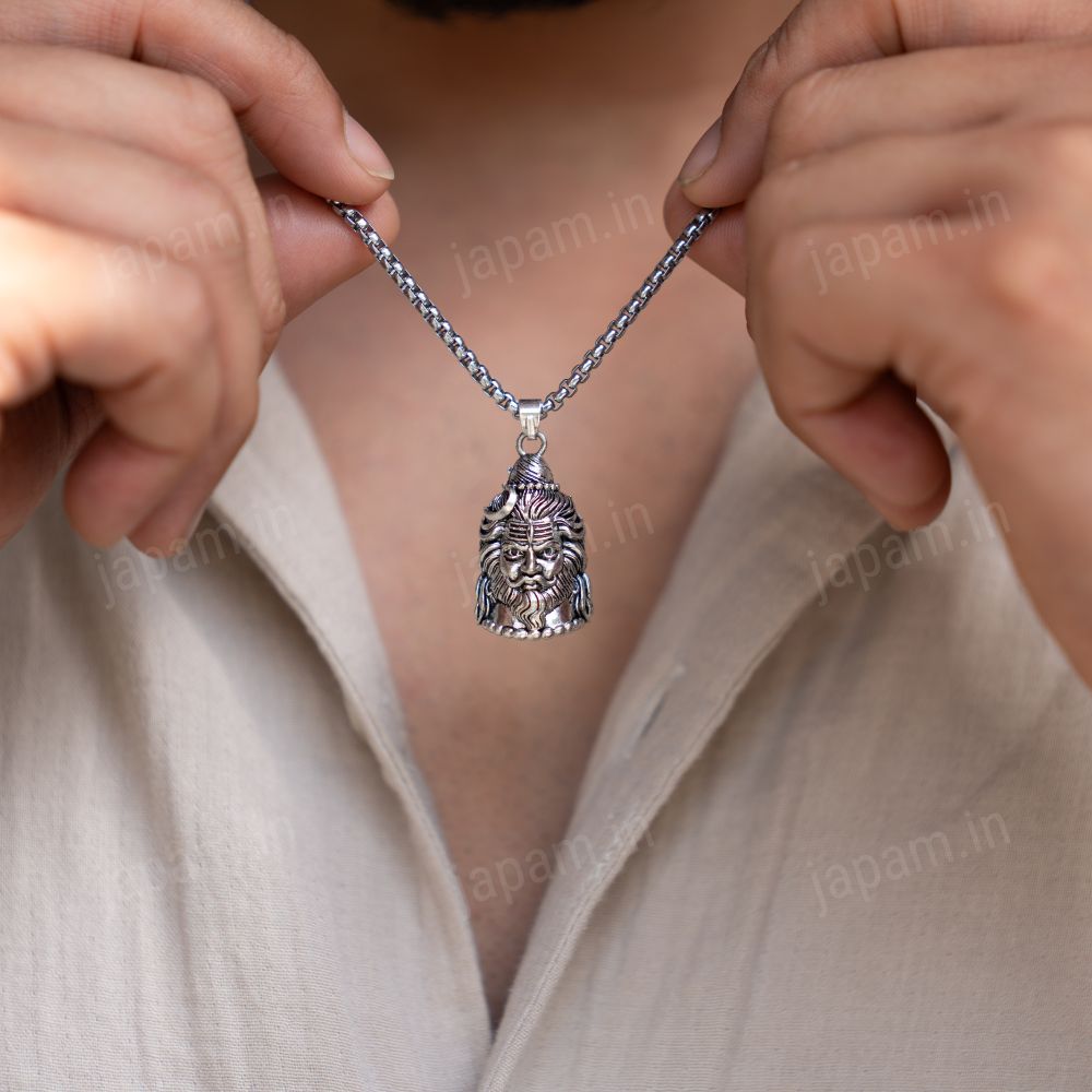 Oxi-Silver Plated Reversible Shiv-Hanuman Necklace