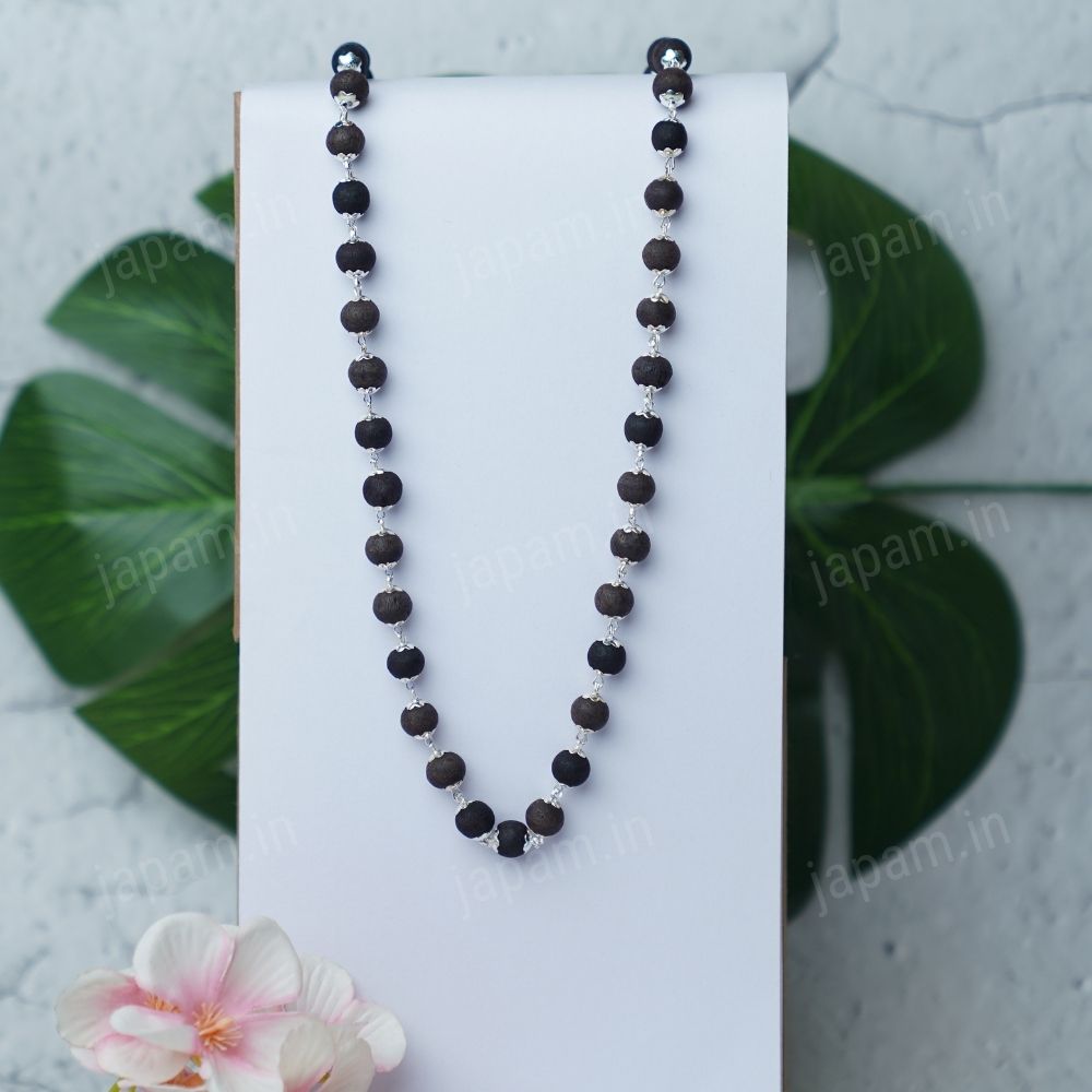 Silver Plated Eternal Karungali Mala - Natural Ebony Wood (Govt. Certified)