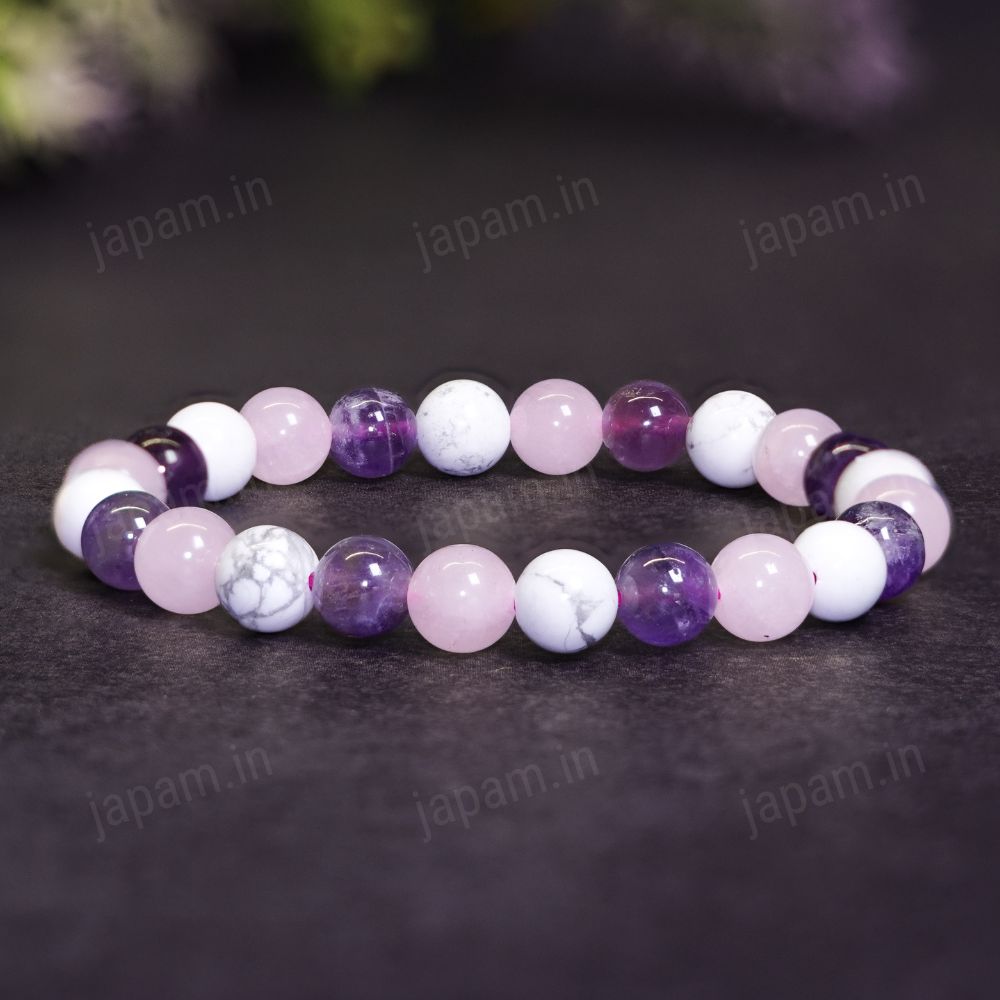 Serene Sleep Wellness Band - Amethyst, Rose Quartz & White Howlite Beads