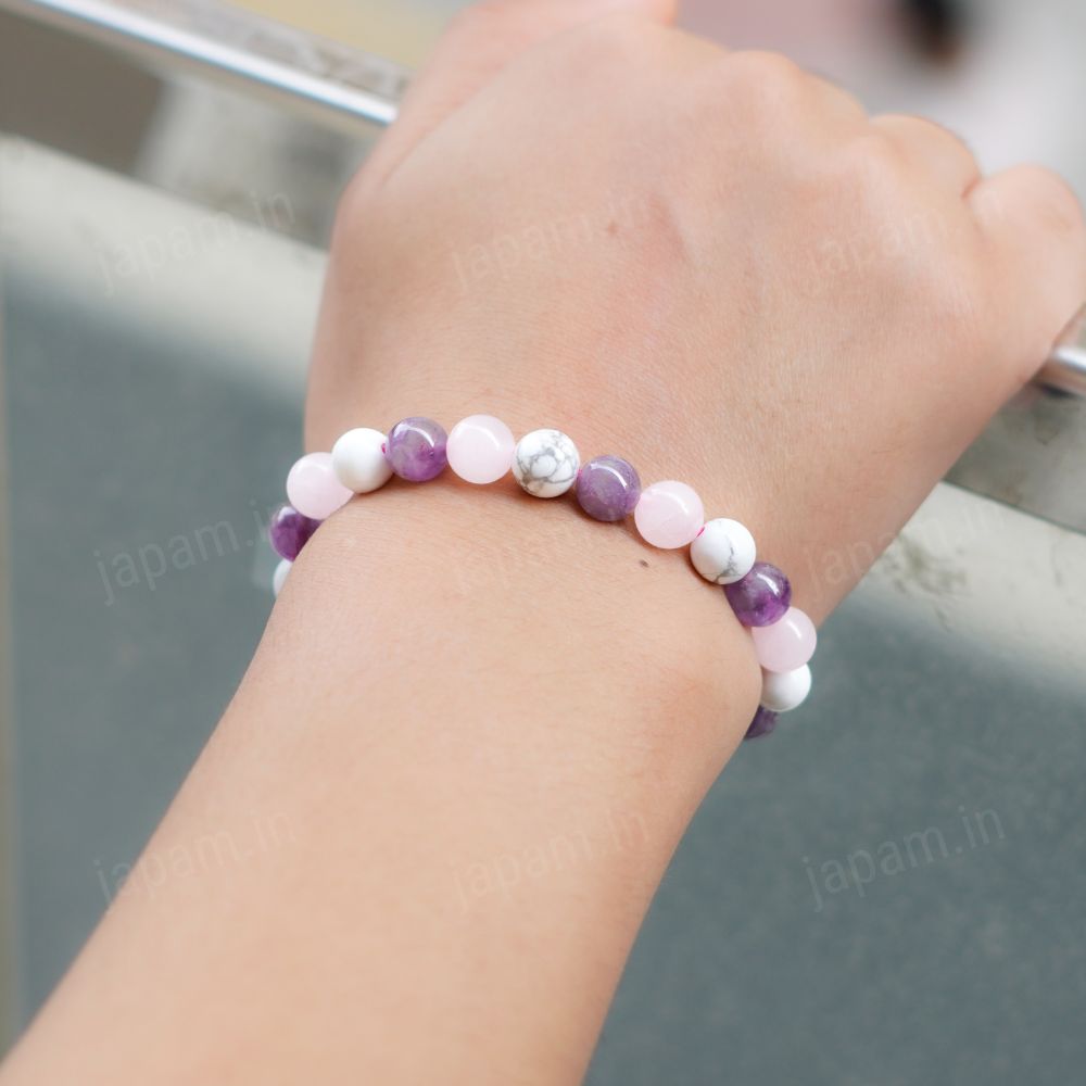Serene Sleep Wellness Band - Amethyst, Rose Quartz & White Howlite Beads