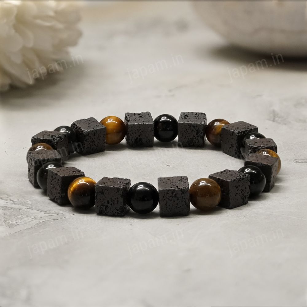 Tri-Energy Fusion Band with Tiger Eye, Black Onyx & Lava Beads