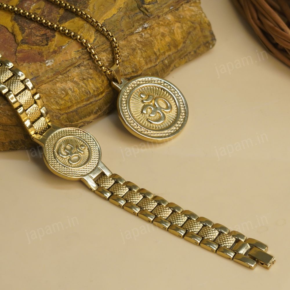 Gold Plated Om Necklace & Bracelet Duo