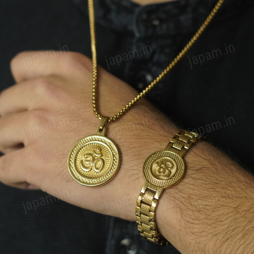 Gold Plated Om Necklace & Bracelet Duo