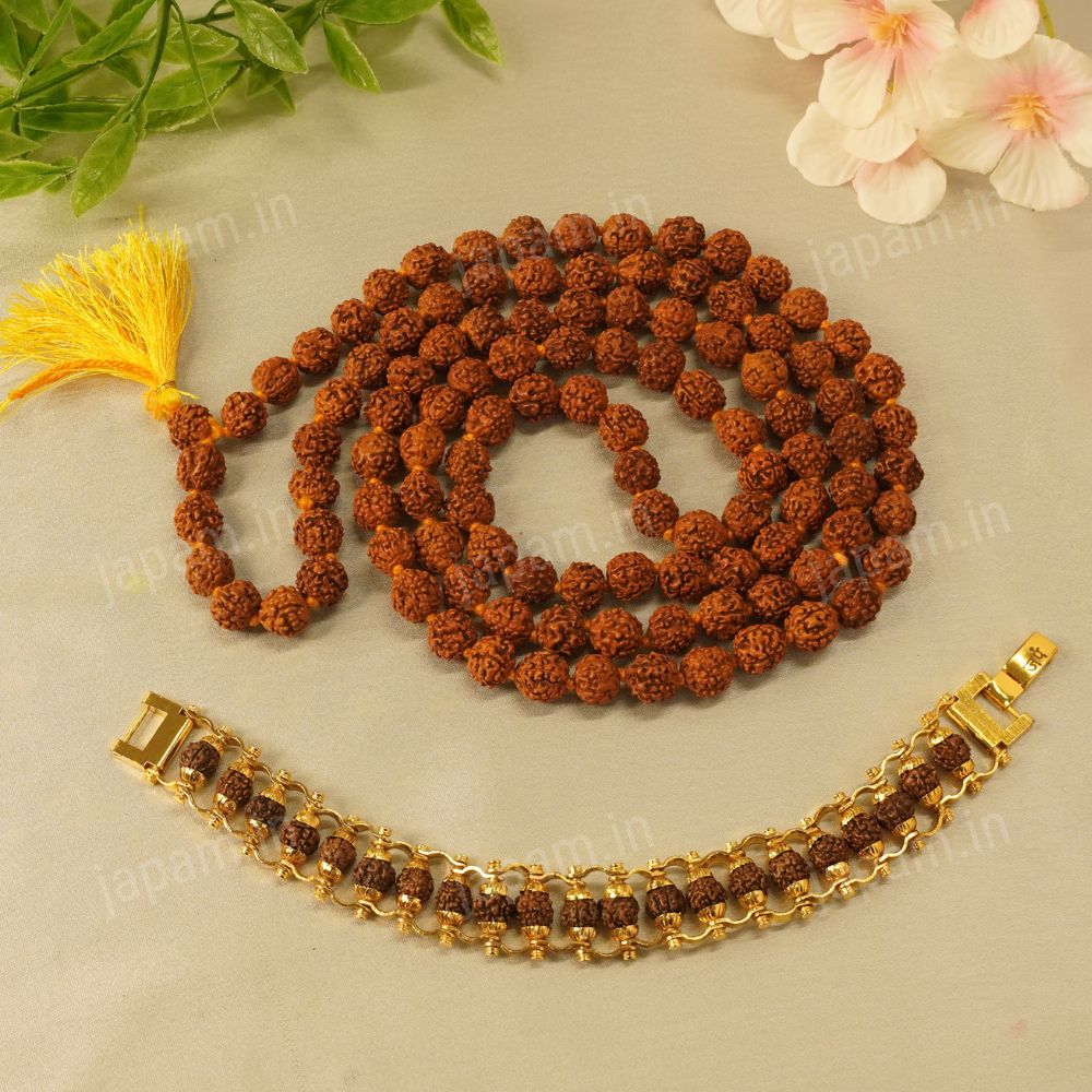 Modern Rudraksha Bracelet + Brown Rudraksha Mala Combo