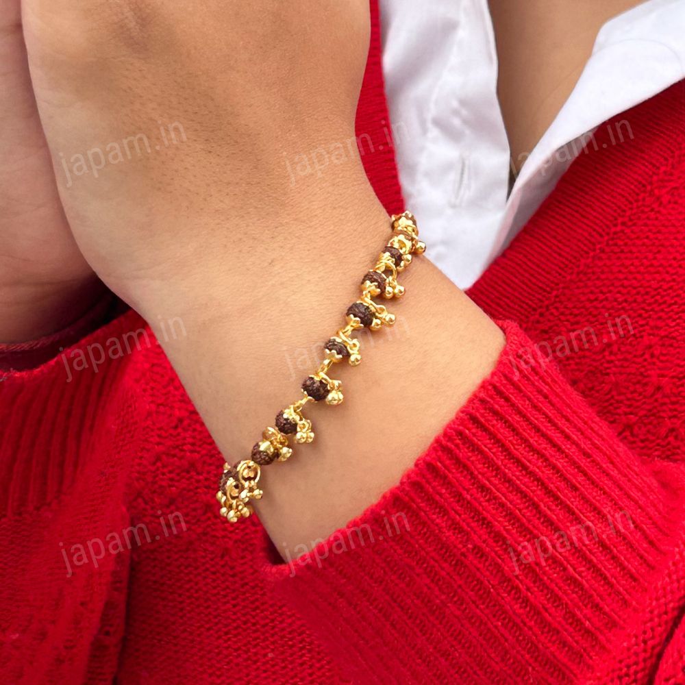 Gold Plated Elemental Rudraksha Bracelet For Women