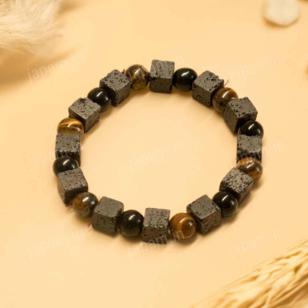 Tri-Energy Fusion Band with Tiger Eye, Black Onyx & Lava Beads