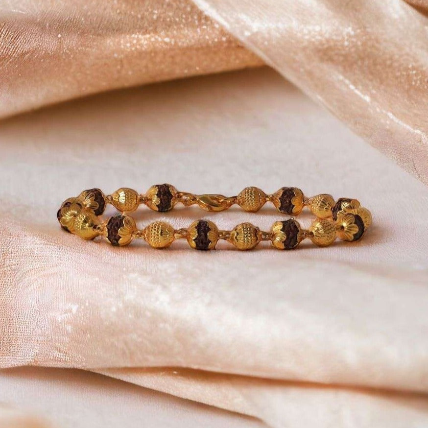Gold Plated Serenity Beads Rudraksha Bracelet for Women