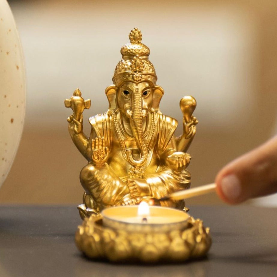 Radiant Gold Ganesh Ji Candle Holder