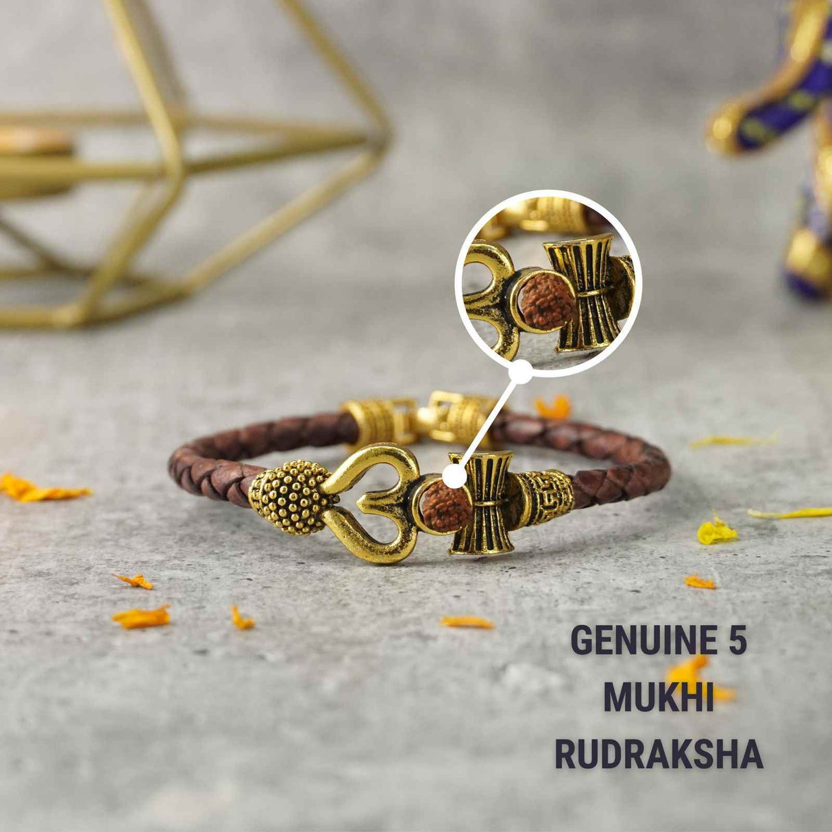 Rustic Om Rudraksha Leather Bracelet For Men
