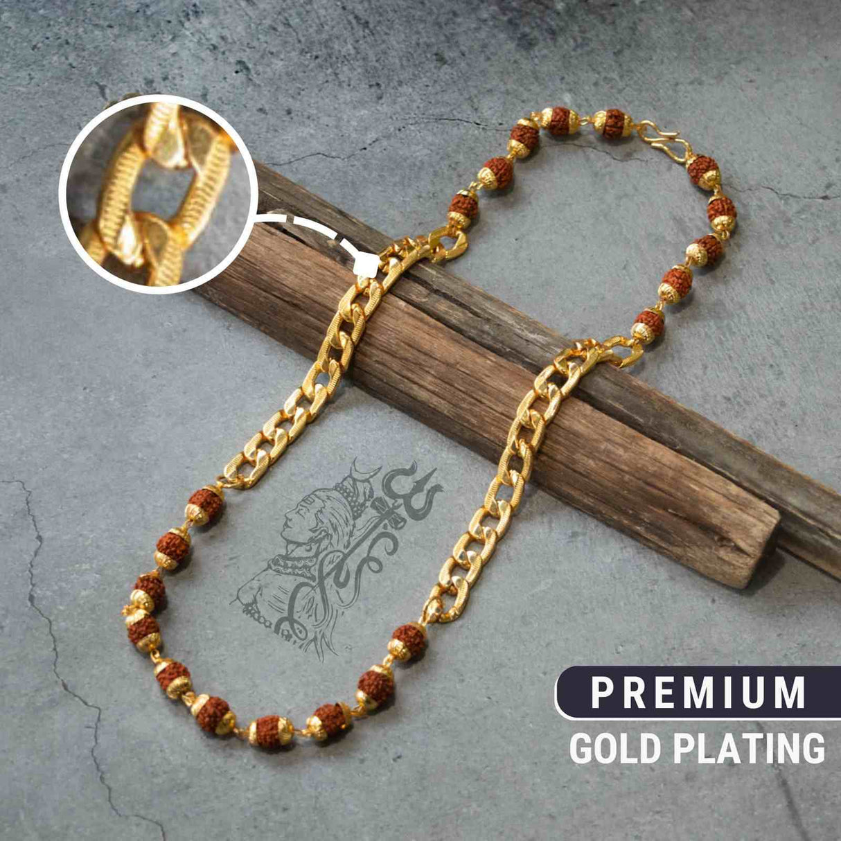 Gold Plated Rudraksha Links Necklace For Men