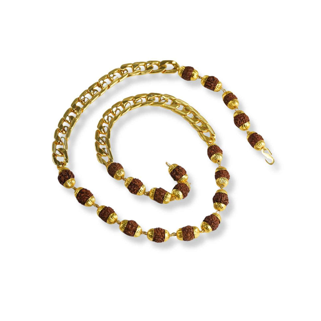 Gold Plated Rudraksha Links Necklace For Men