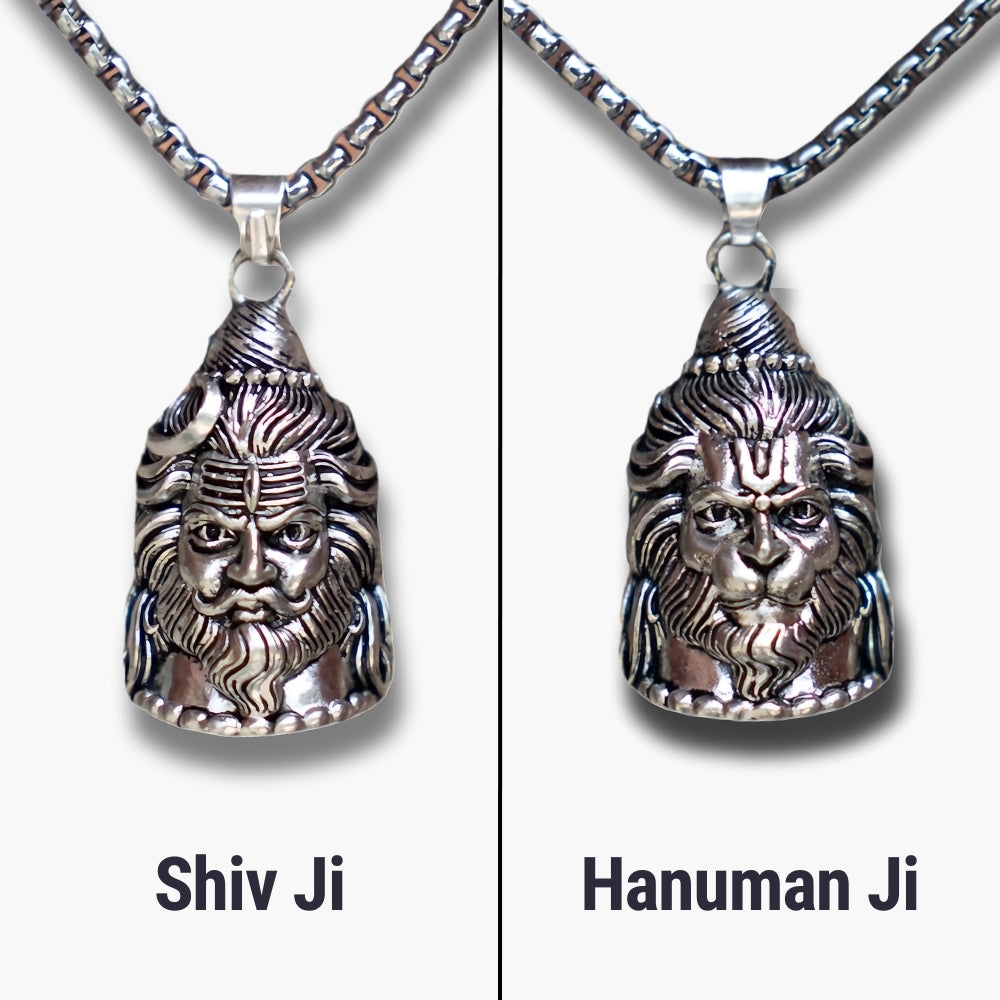 Oxi-Silver Plated Reversible Shiv-Hanuman Necklace