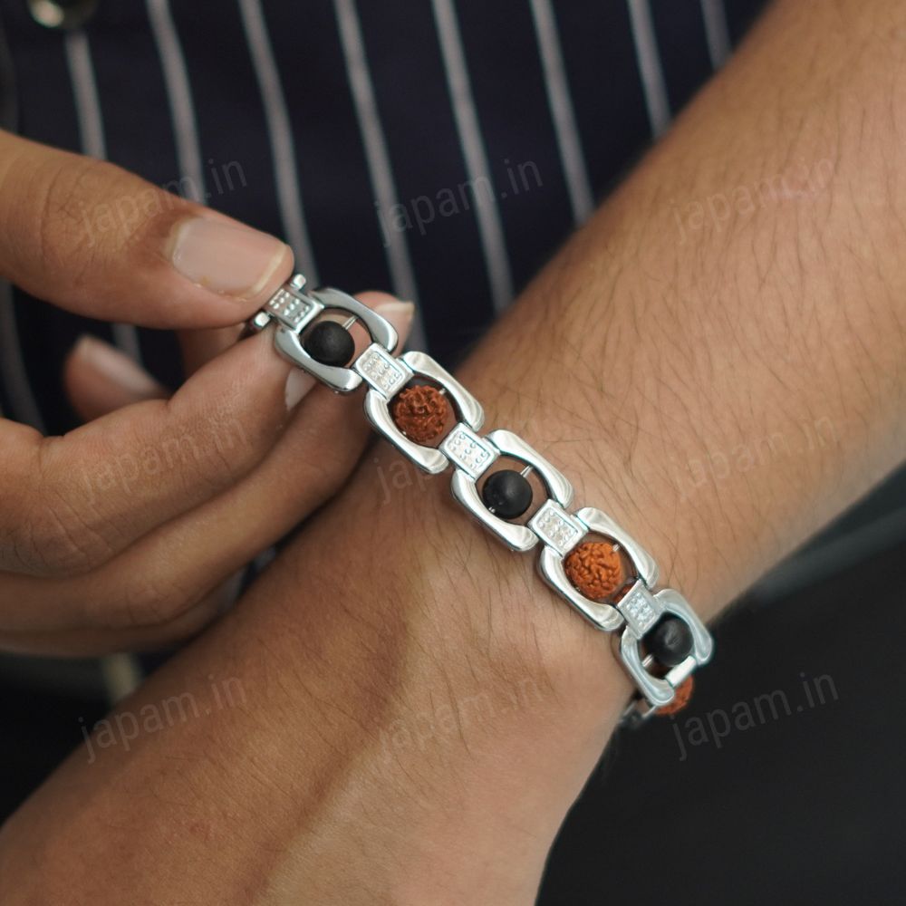 Silver Plated Essential Rudraksha Karungali Bracelet