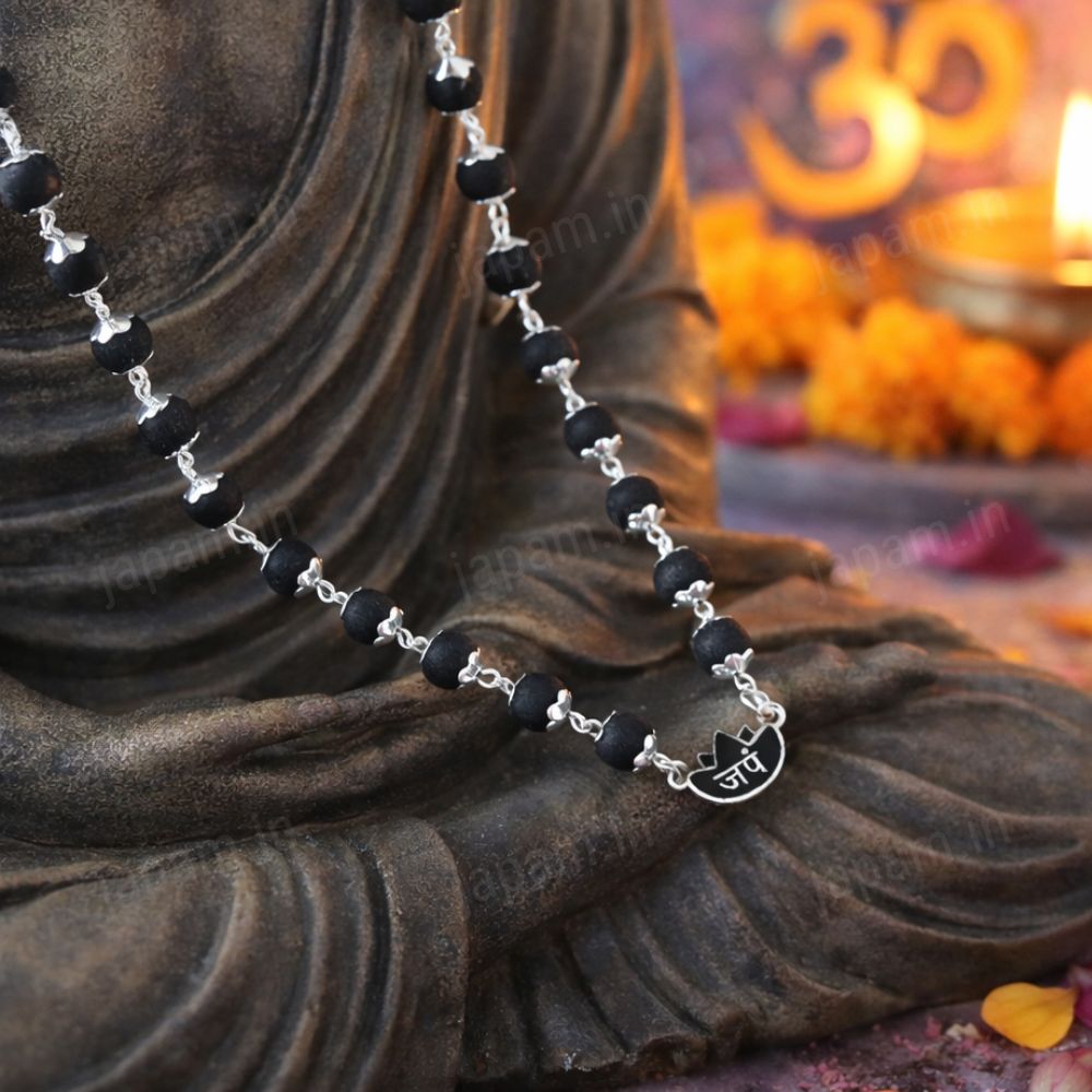 Silver Plated Eternal Karungali Mala - Natural Ebony Wood (Govt. Certified)