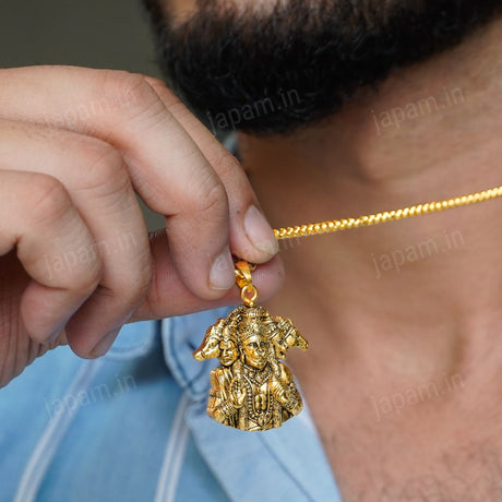 Gold Plated Panchmukhi Hanuman Ji Necklace & Bracelet Combo