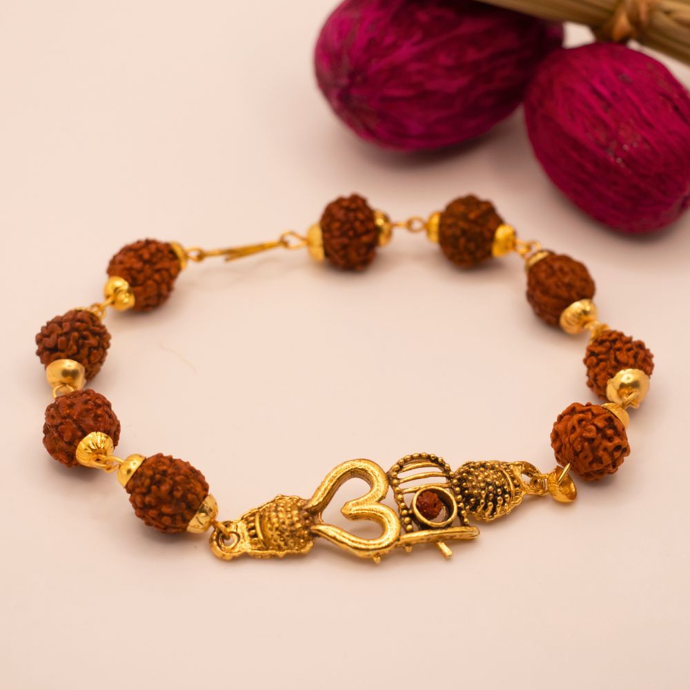 Gold Plated Om Rudraksha Bracelet For Men