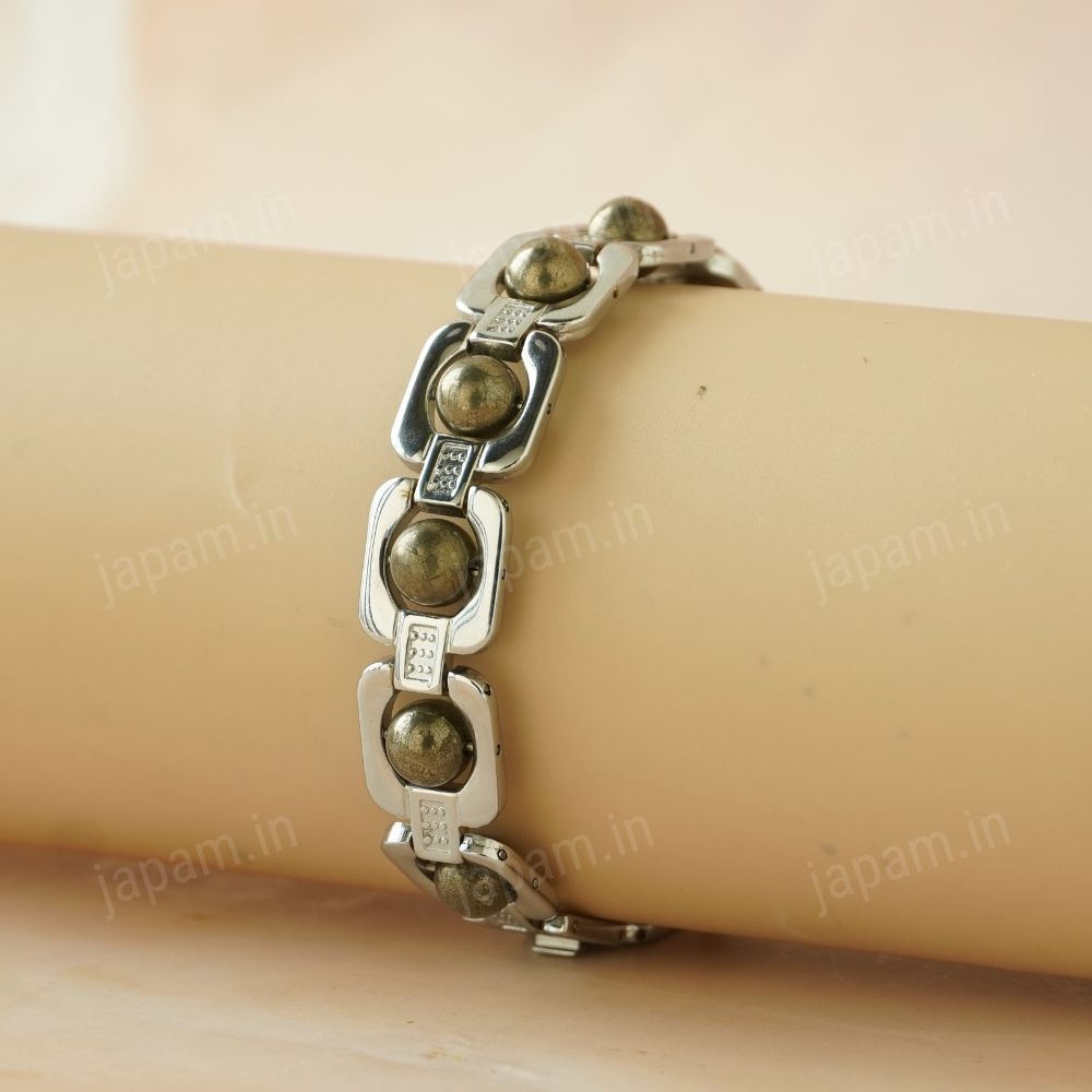 Silver Plated Essential Pyrite Bracelet + Dhanashree Pyrite Anklet
