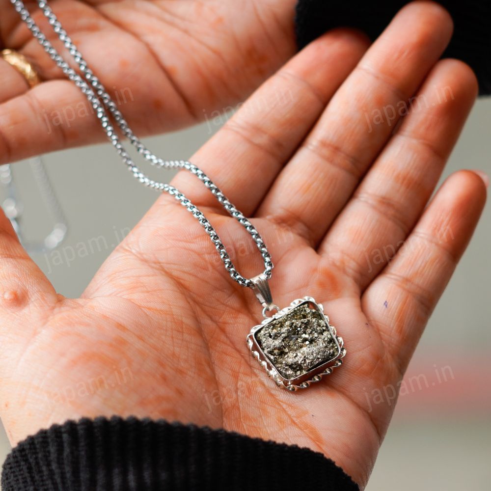 Silver Plated Raw Pyrite Stone Pendant